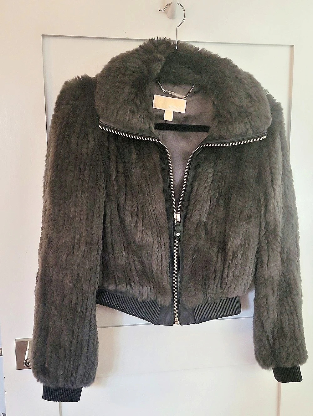 Michael Kors Faux Fur Bomber Jacket in Gray Size Small Like New